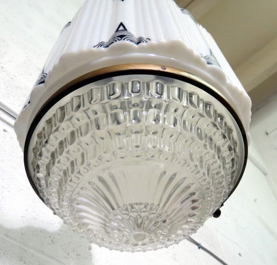 One American Art Deco Geometric Milkglass Pendant Light